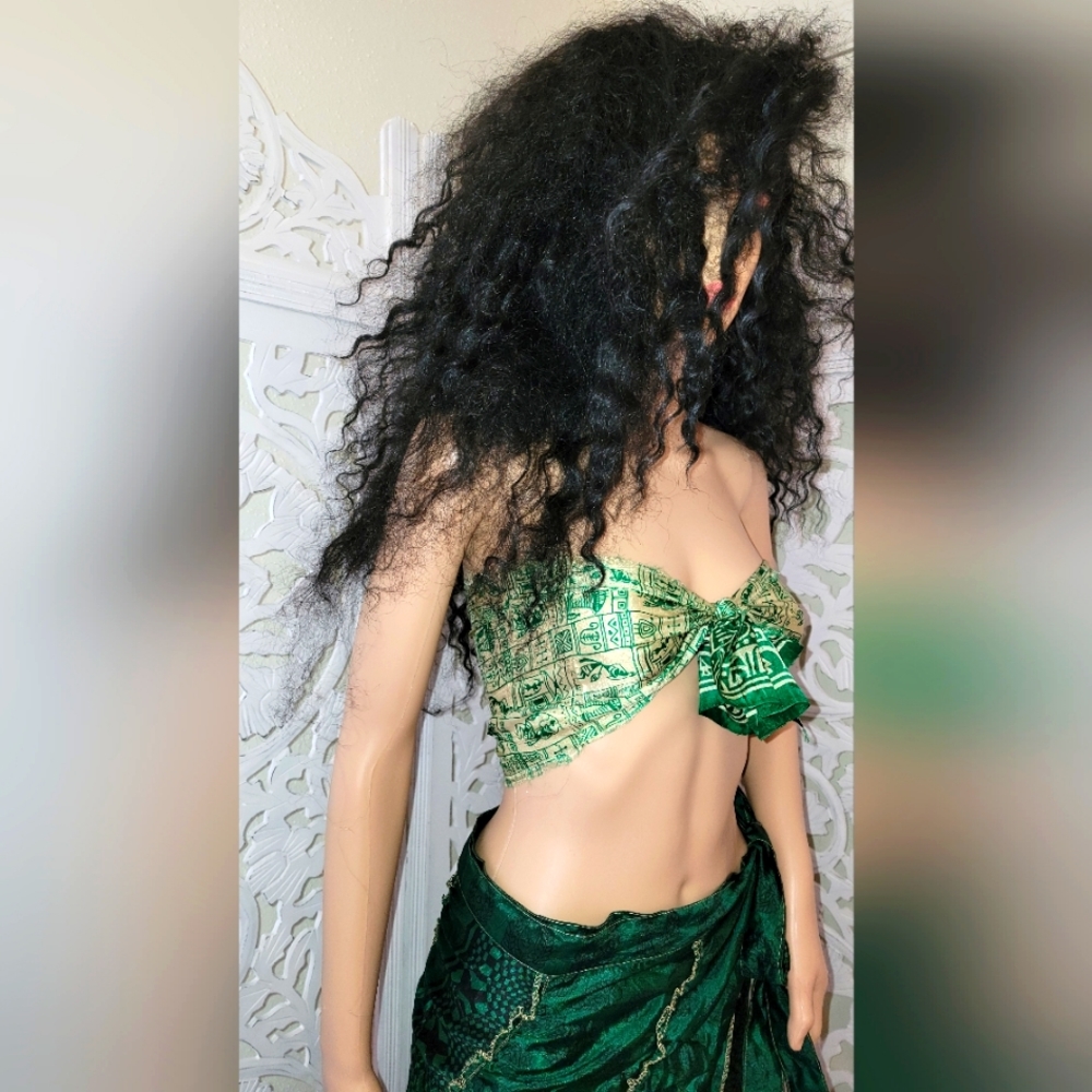 Exotic Boho Silk Hunter Green Reversible Wrap Maxi Skirt - Picture 3 of 11